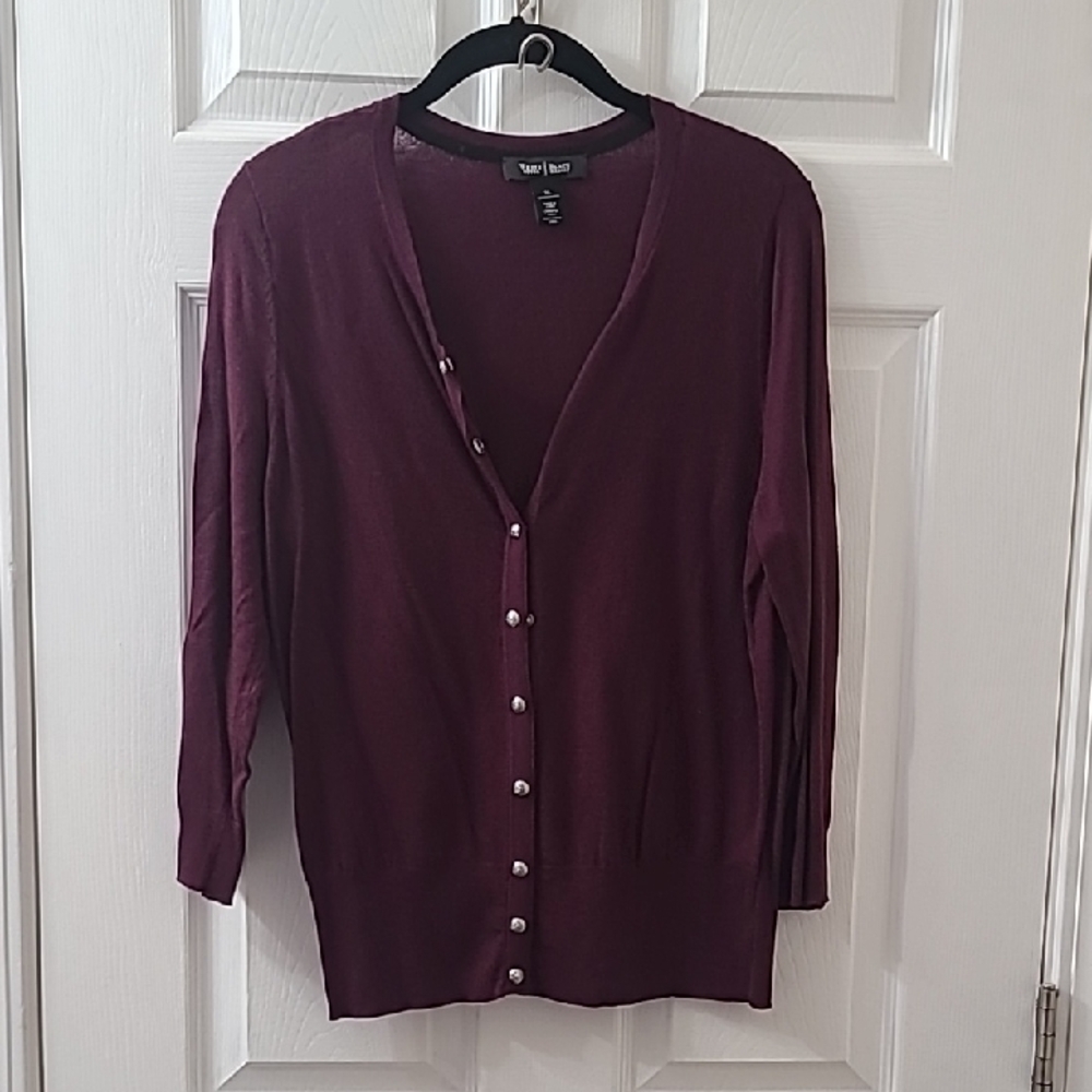 White House Black Market Plum Snap-Up Cardigan